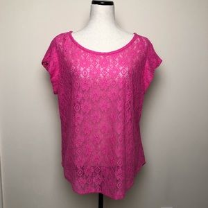 Stylus pink crochet lace flower design shirt